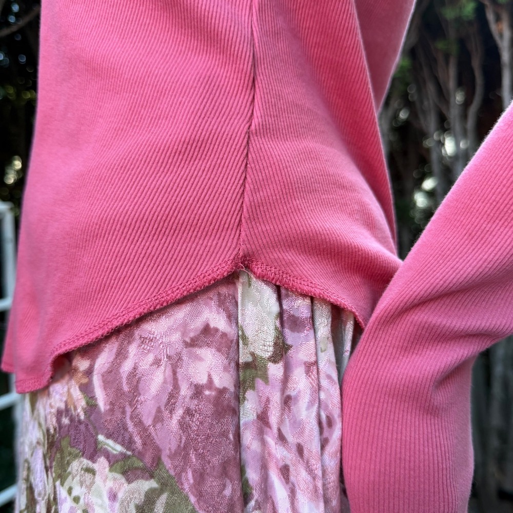 Old Navy Long Sleeve Top Split Neck Ribbed Knit Curved Hem Rose Pink Tall Size M - Picture 16 of 16